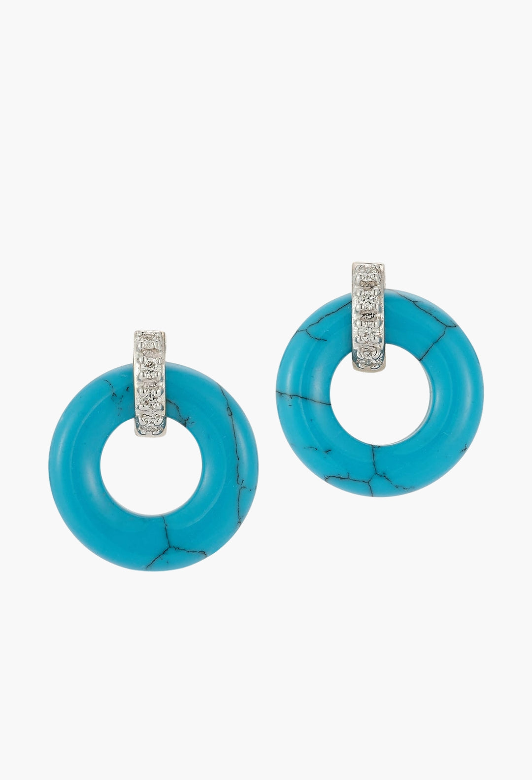 14kt Turquoise Donut and Diamond Door Knocker Earrings