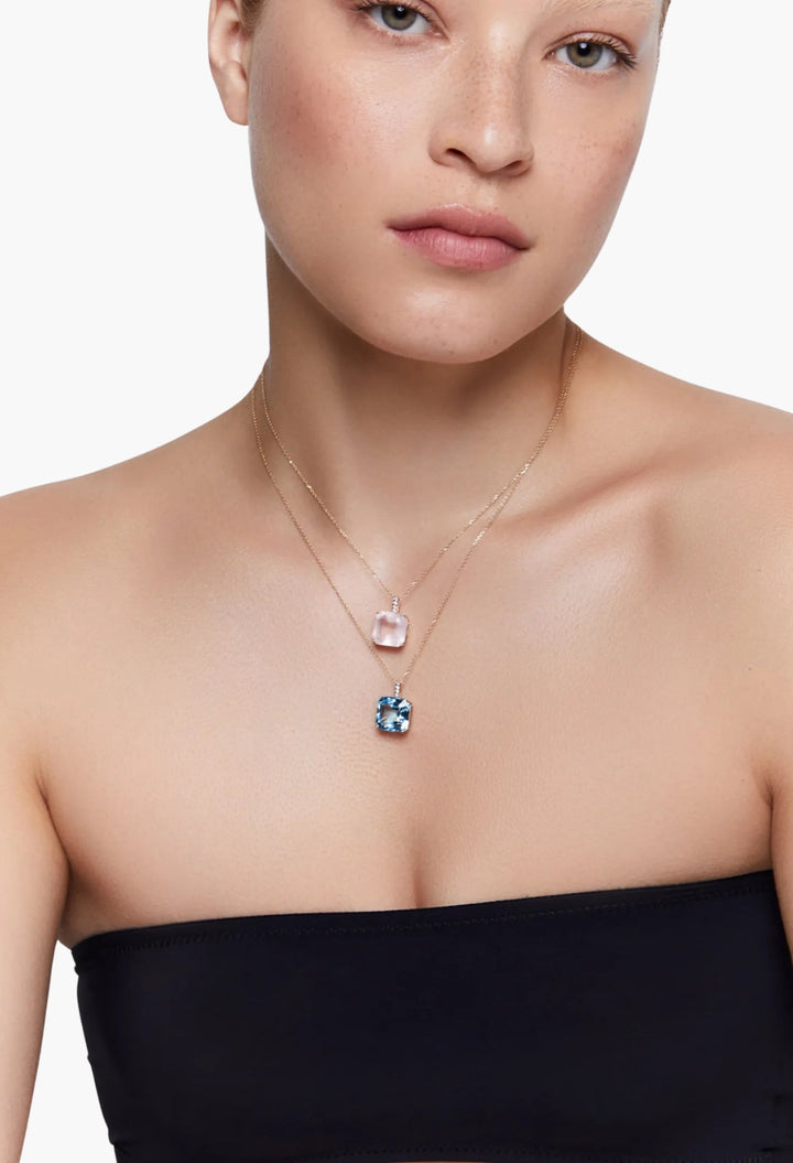 14kt Asscher Cut Swiss Blue Topaz Necklace