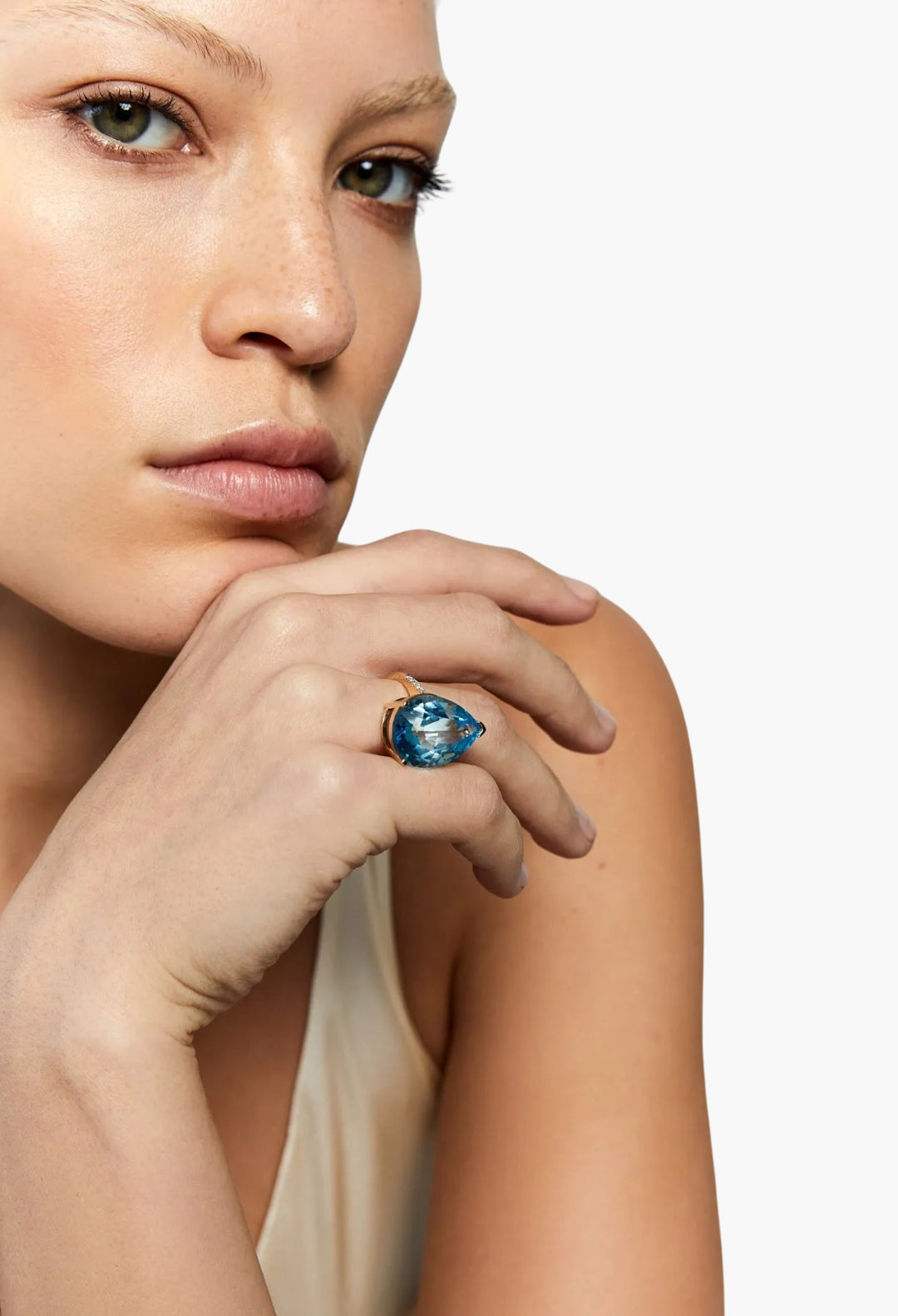 14kt Swiss Blue Topaz Pear Ring
