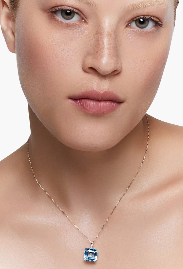 14kt Asscher Cut Swiss Blue Topaz Necklace