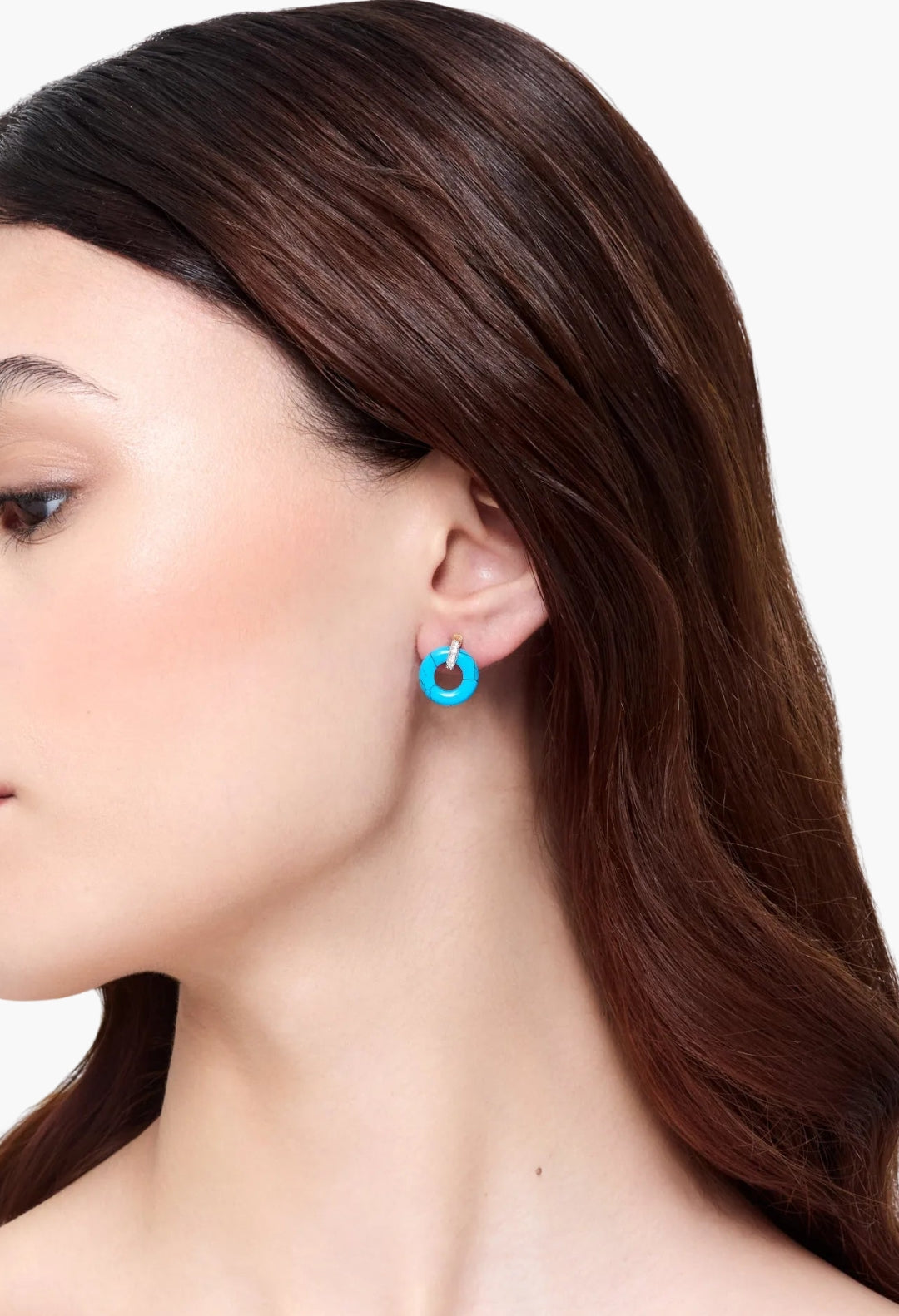 14kt Turquoise Donut and Diamond Door Knocker Earrings