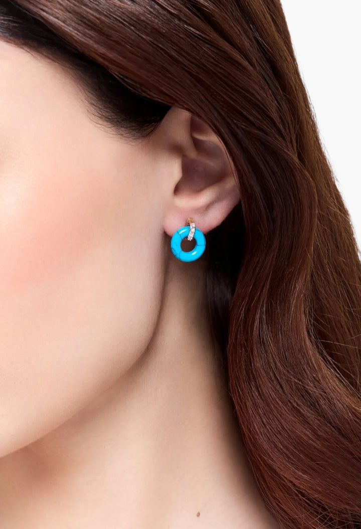 14kt Turquoise Donut and Diamond Door Knocker Earrings