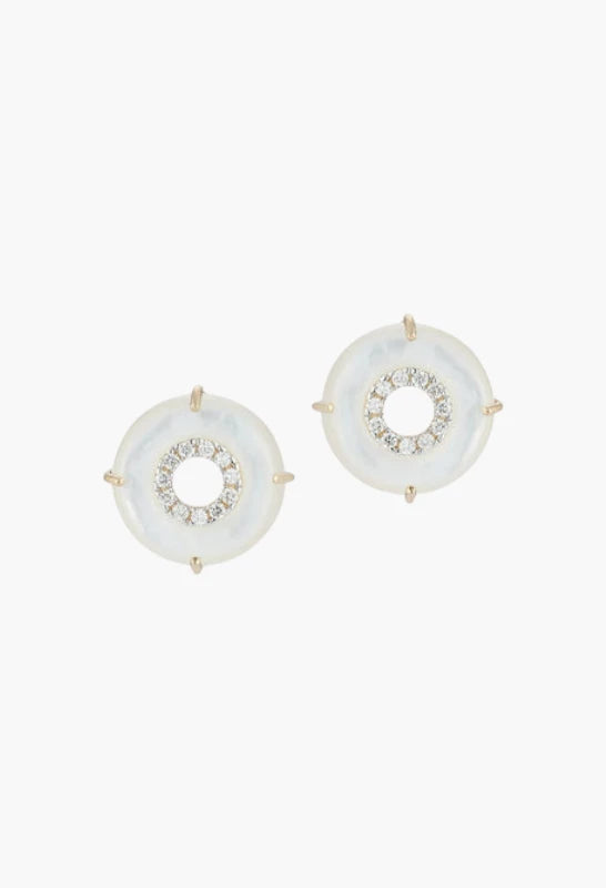 14kt Mother of Pearl Donut Diamond Inner Circle Studs