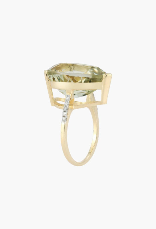14kt Green Amethyst Pear Drop Ring