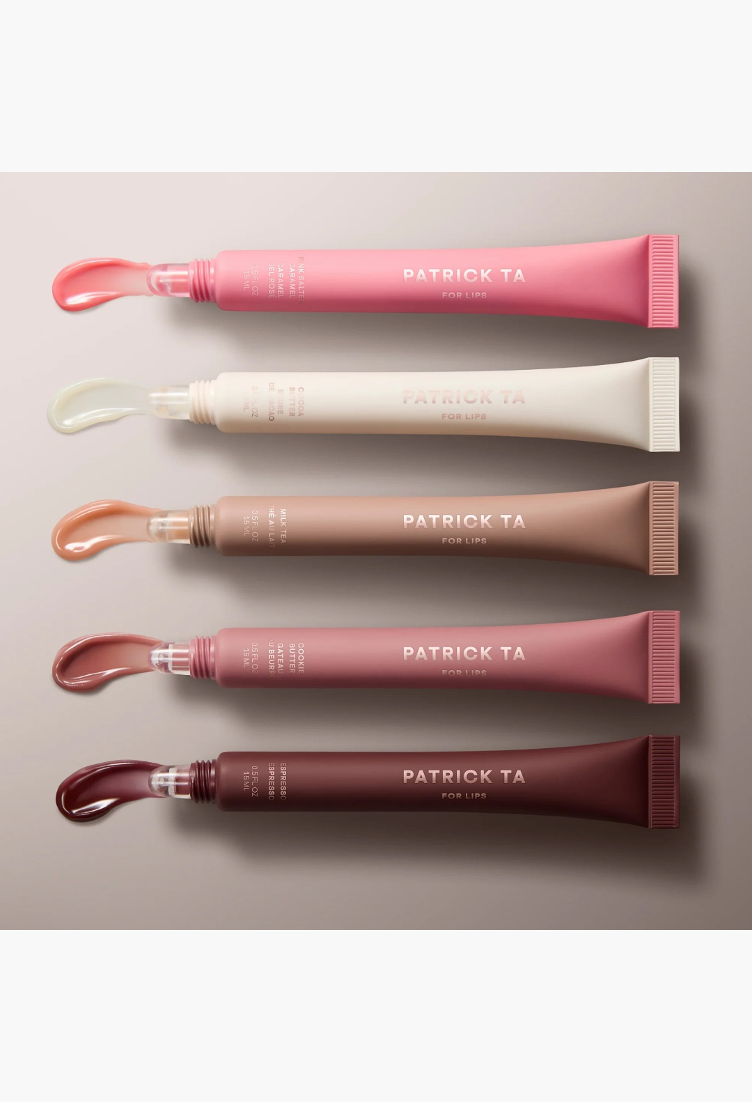 GLAM MODA Mini Major Moisture Smoothing Lip Balm collection in five sheer, high-shine shades with applicator tips.