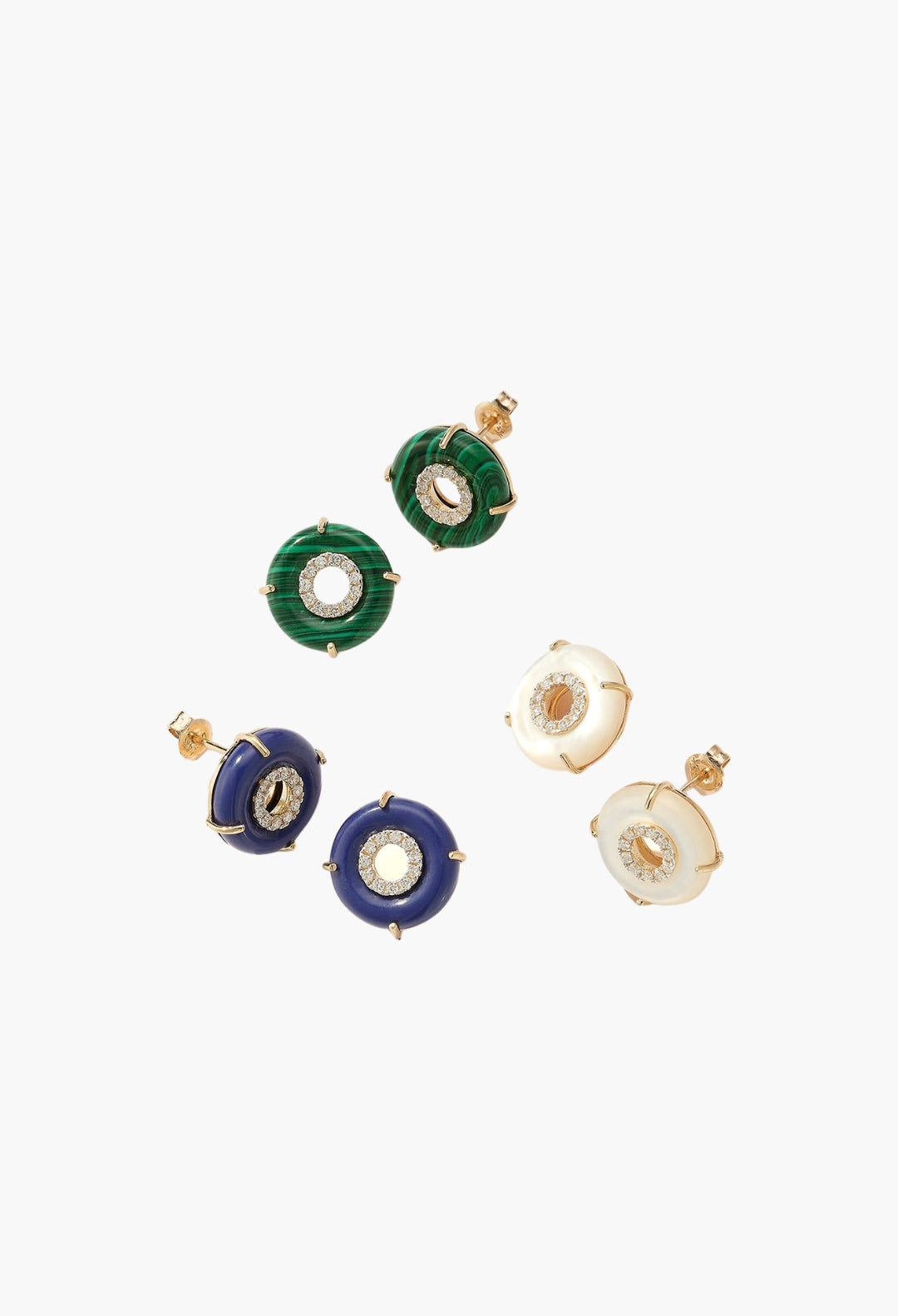 14kt Mother of Pearl Donut Diamond Inner Circle Studs
