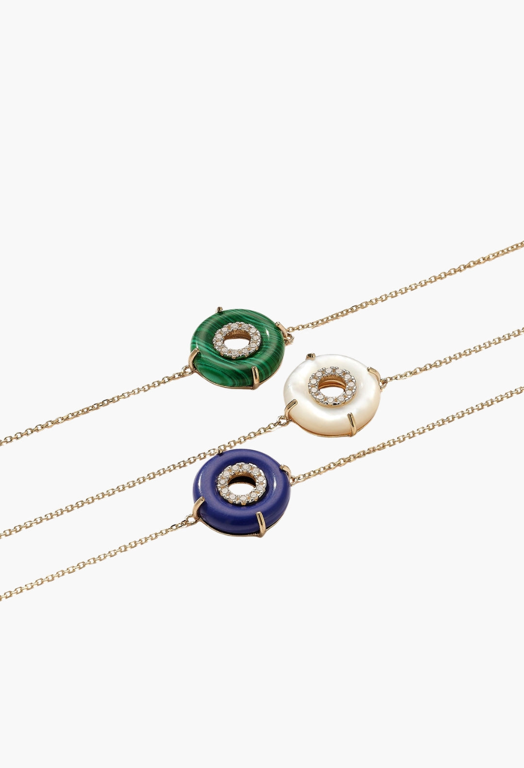 14kt Malachite Donut Diamond Inner Circle Chain Bracelet
