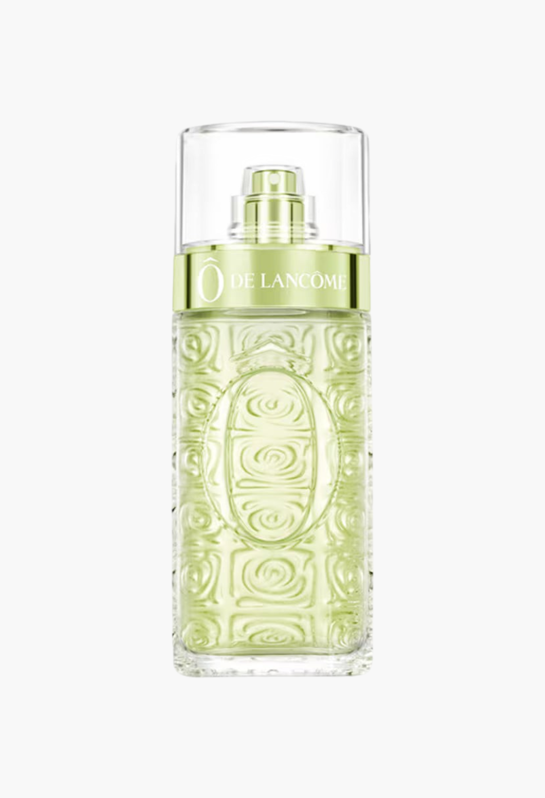 GLAM MODA Ô de Lancôme Eau de Toilette in a textured glass bottle with a light green citrus fragrance liquid.