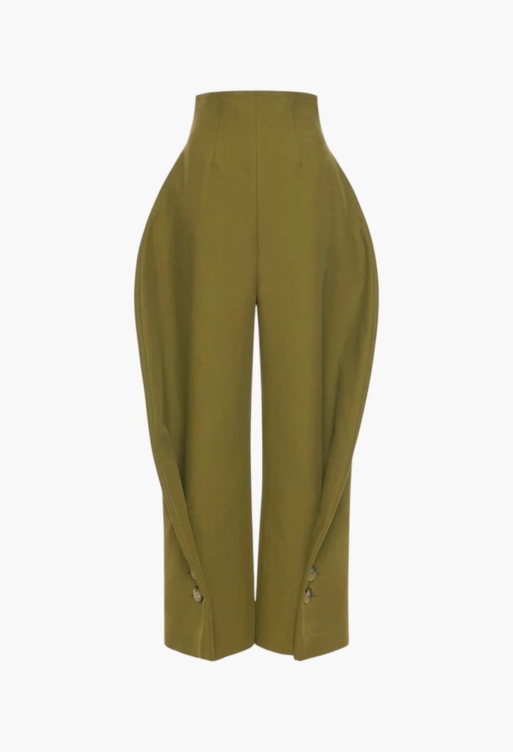 High Rise Rounded Pant Khaki Green - GLAM MODA