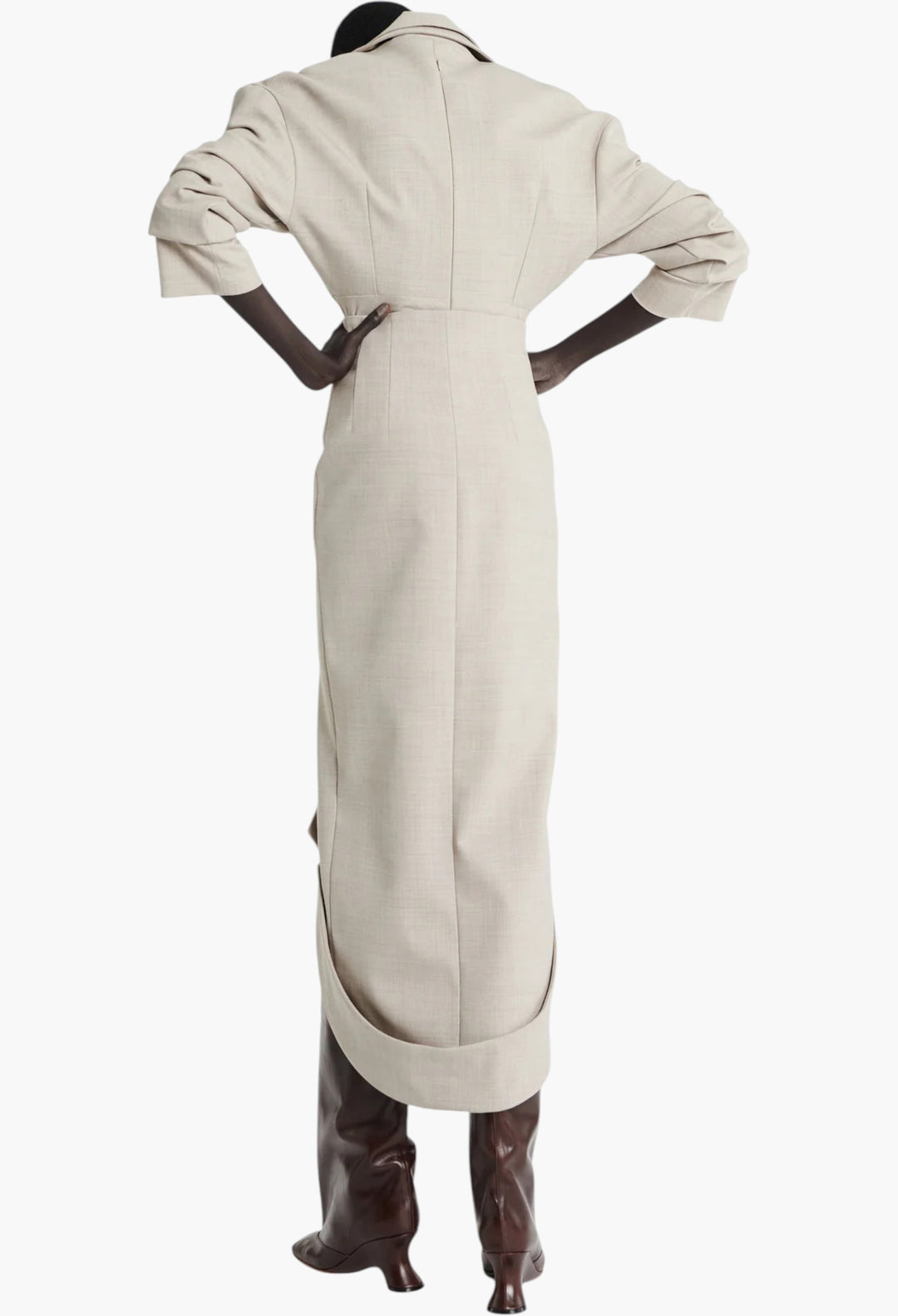 Tailored Skirt With Jacket Collar At Hem Beige Melange - GLAM MODA