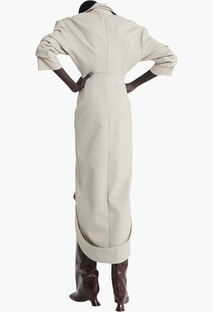 Tailored Skirt With Jacket Collar At Hem Beige Melange - GLAM MODA