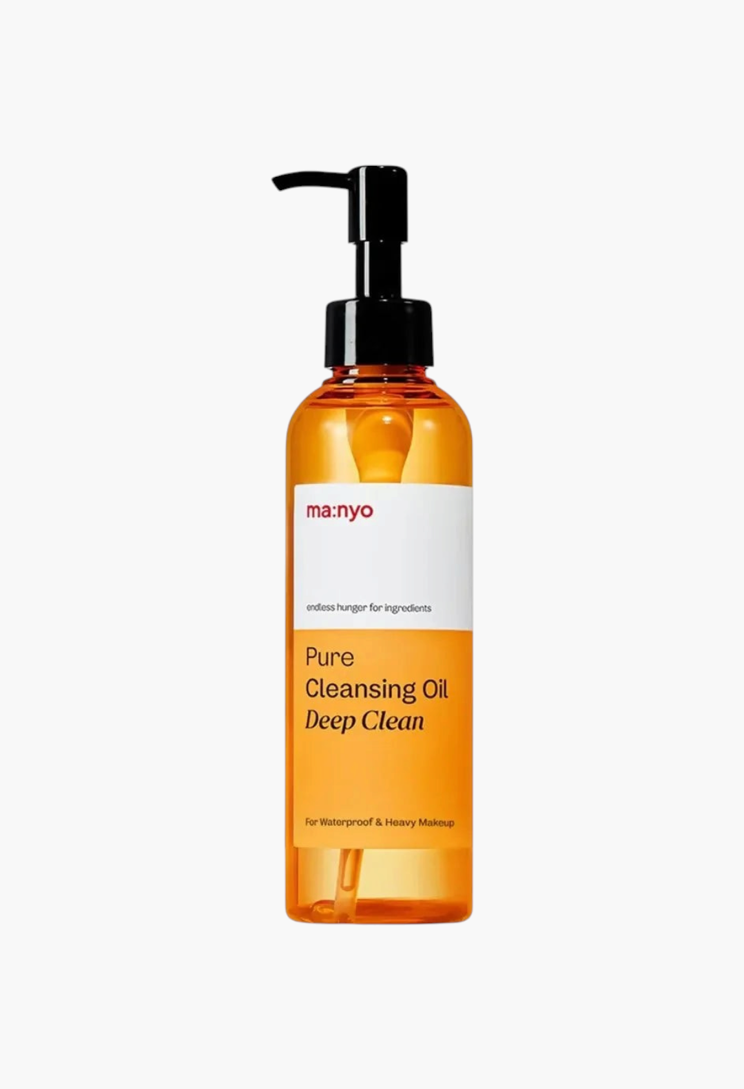 GLAM MODA Ma:nyo Pure Cleansing Oil Deep Clean in a clear amber bottle with a black pump dispenser