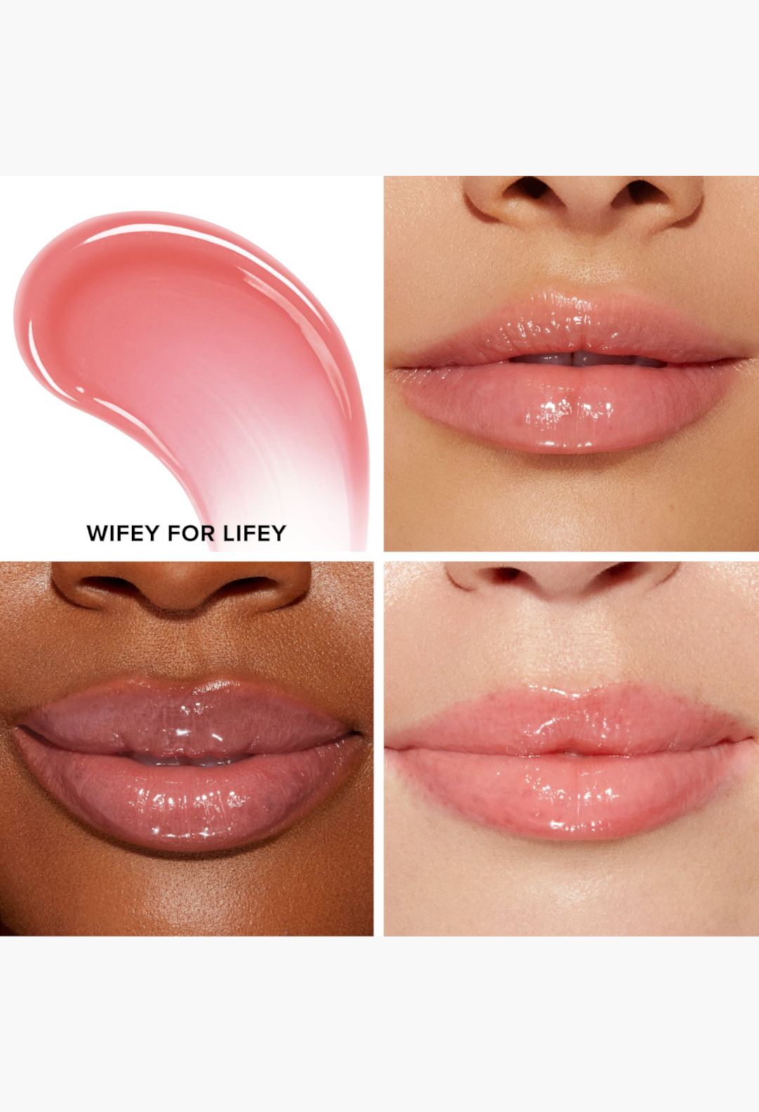 GLAM MODA Lip Injection Power Plumping Lip Gloss in Wifey For Lifey, a warm rosy nude shade with high-shine finish.