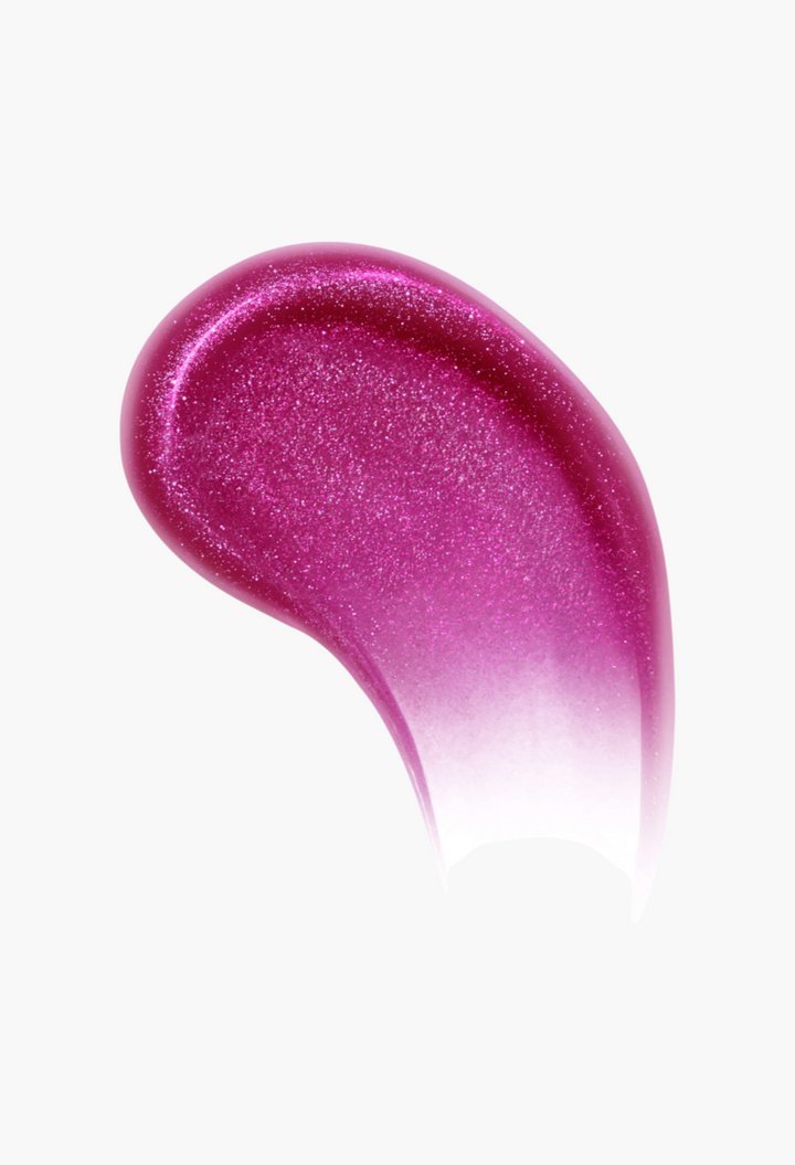 GLAM MODA Lip Injection Power Plumping Lip Gloss swatch in Hit Send, a sparkly deep fuchsia shade with high shine.