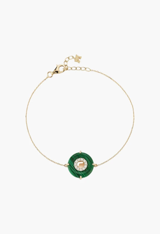 14kt Malachite Donut Diamond Inner Circle Chain Bracelet