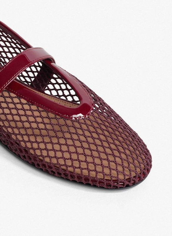Garnet Red - Ballet Flats In Fishnet