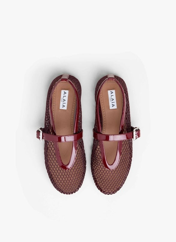 Garnet Red - Ballet Flats In Fishnet