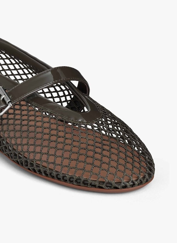 Khaki - Ballet Flats In Fishnet