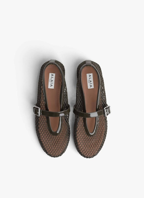 Khaki - Ballet Flats In Fishnet