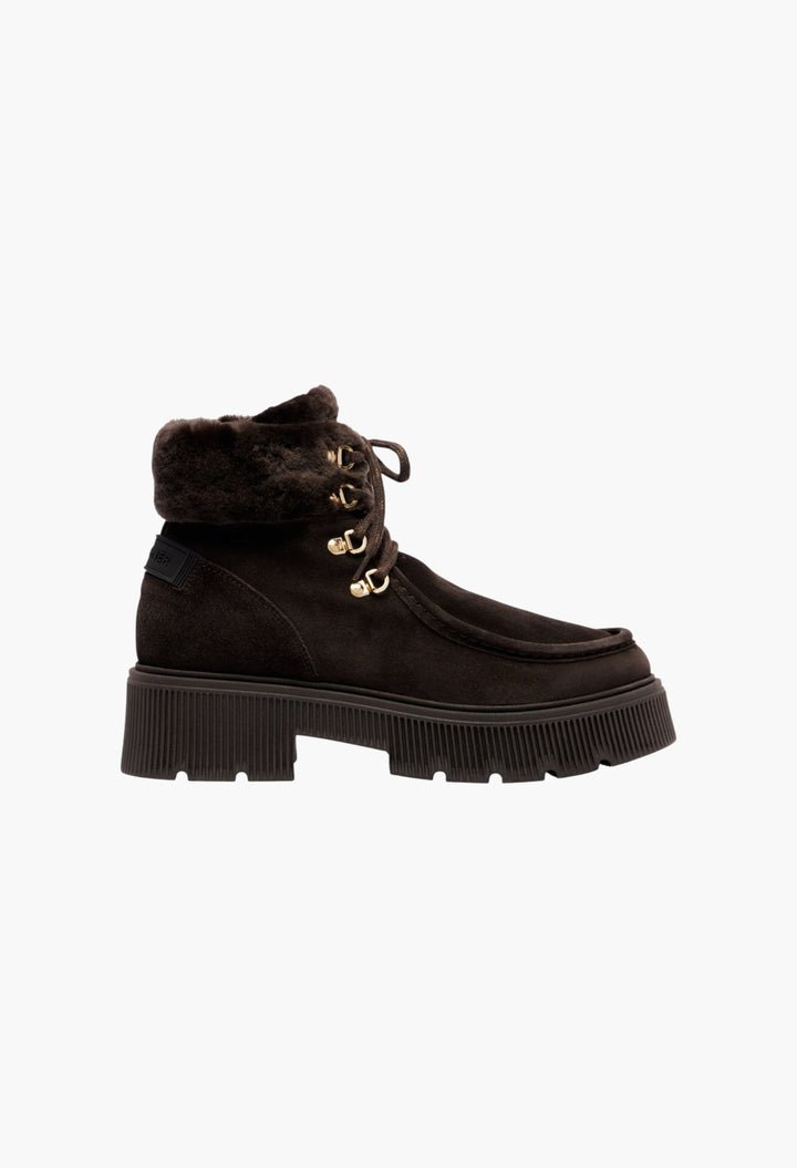 Turin Shearling-Trimmed Suede Lace-Up Boots - GLAM MODA