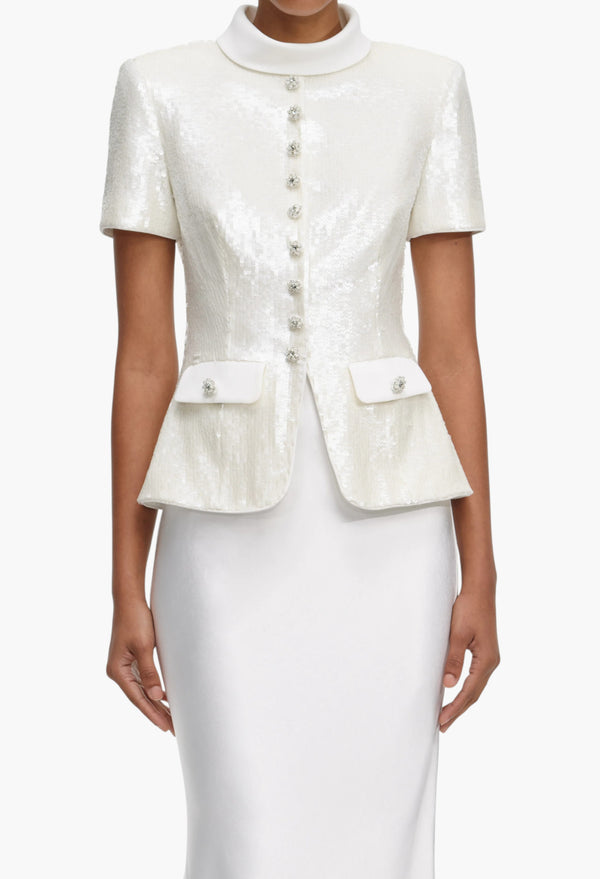 White Sequin Tailored Maxi Dress