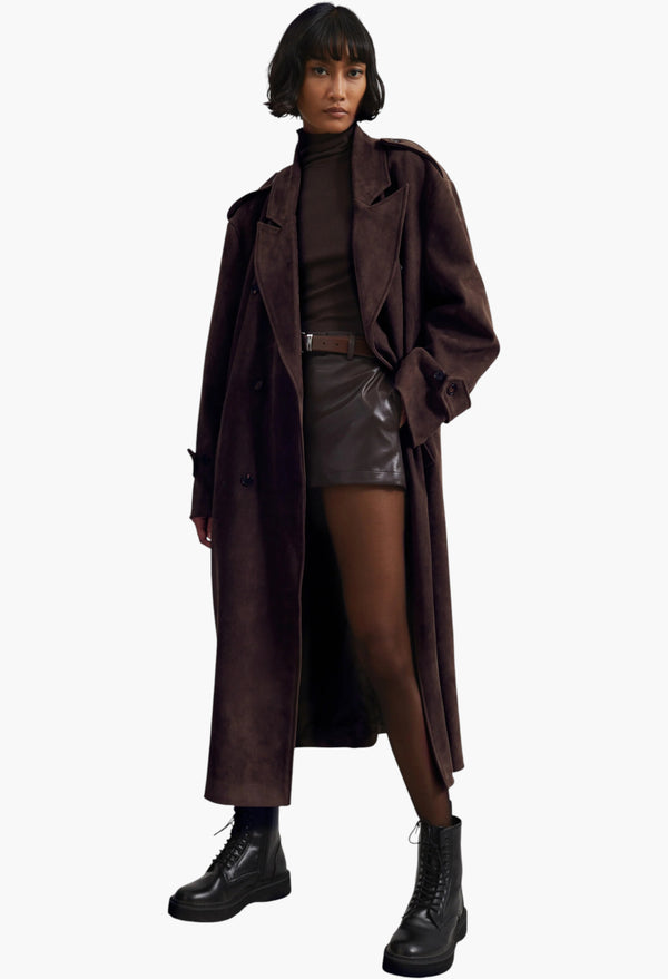 Pembroke Faux Suede Trench - Brown