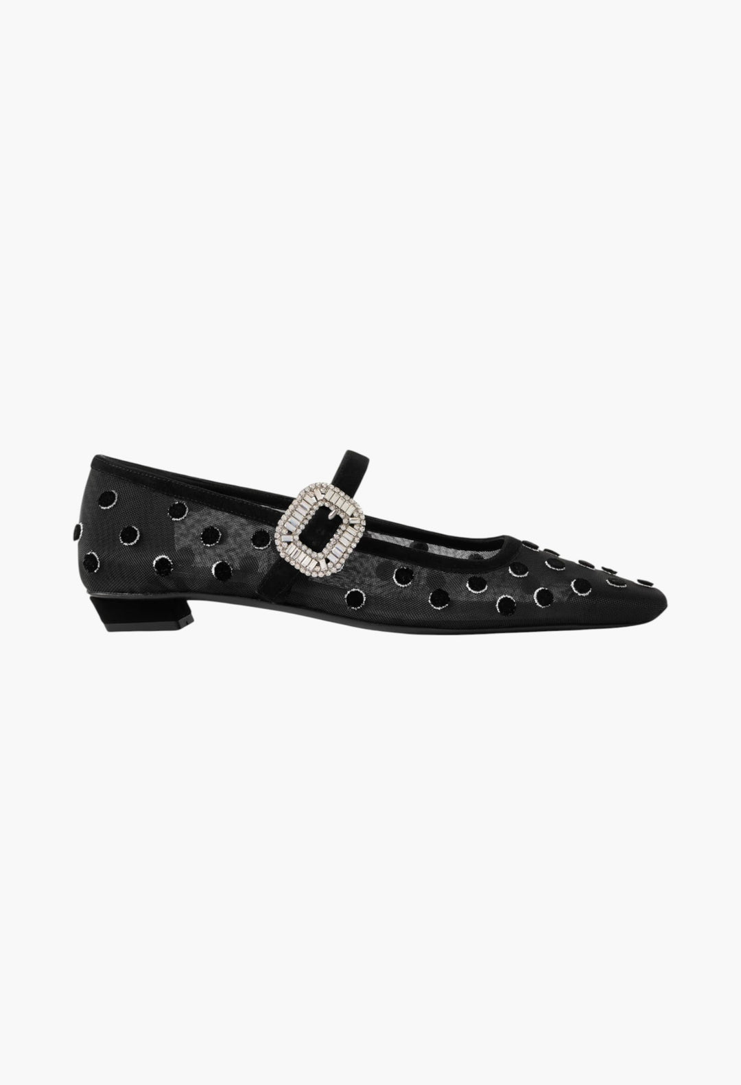 Belle Vivier 25 Embellished Flocked Mesh Mary Jane Ballet Flats - GLAM MODA