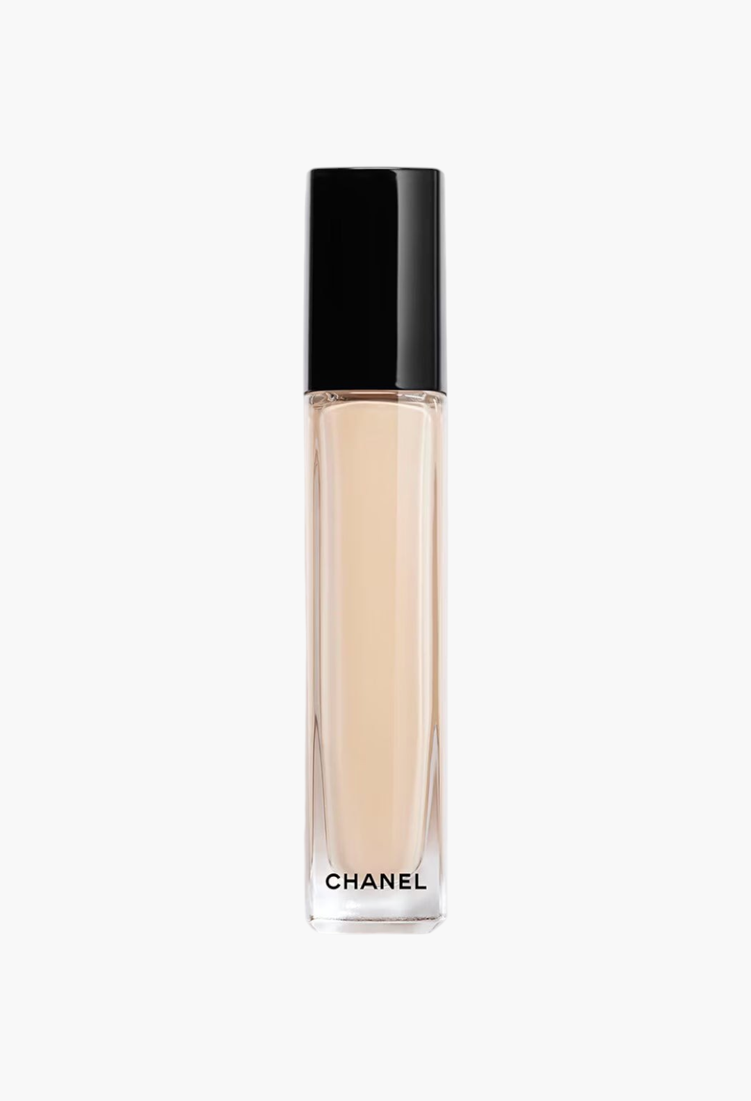 GLAM MODA CHANEL LES BEIGES serum concealer in a sleek glass tube with a black cap for a radiant eye finish.