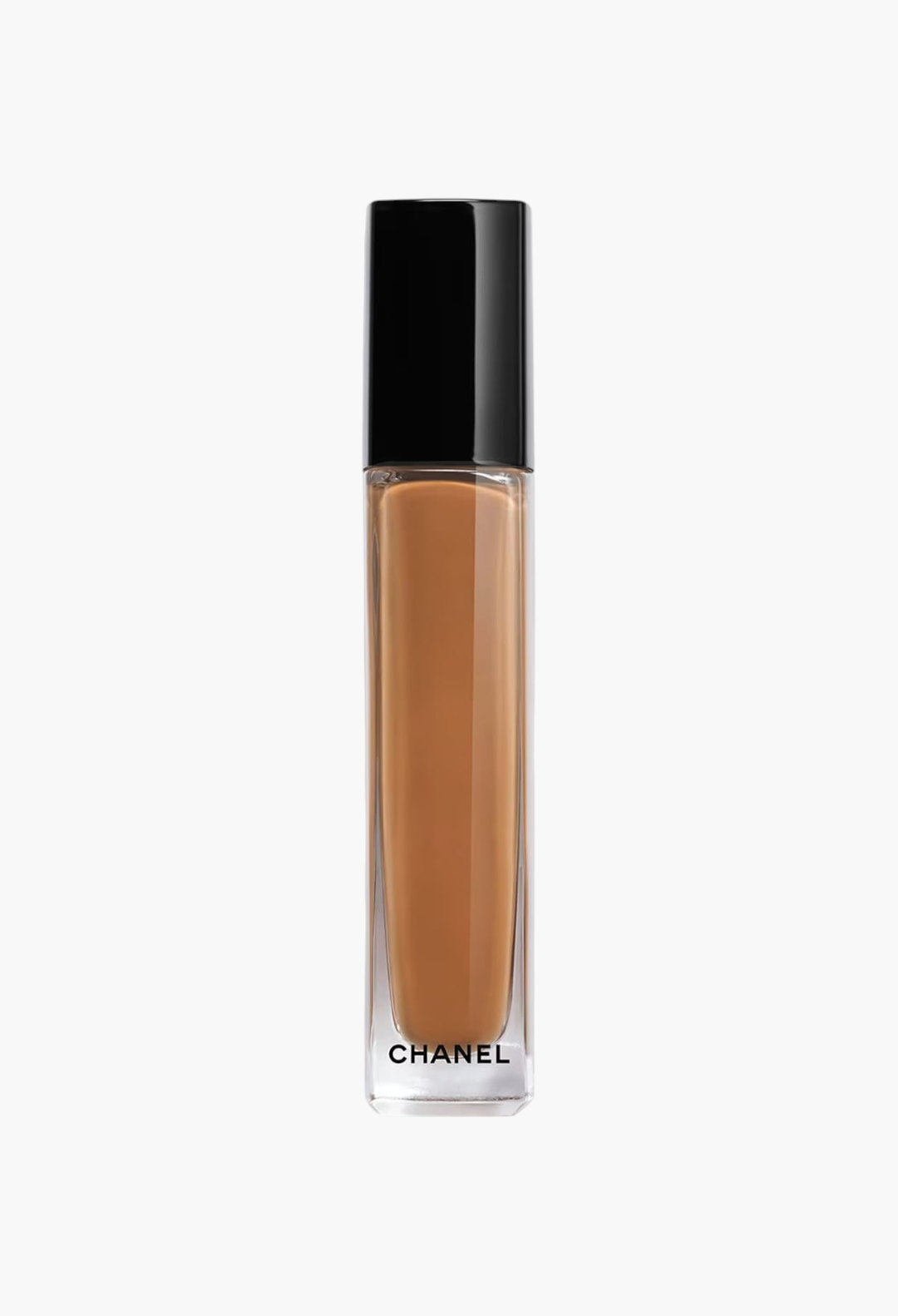 GLAM MODA CHANEL LES BEIGES serum concealer in a clear glass tube with a black cap for radiant eye coverage.
