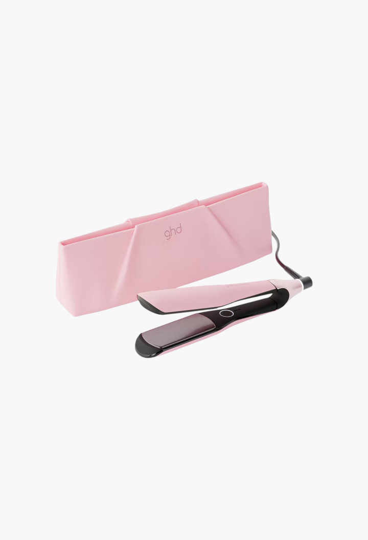 GLAM MODA ghd Chronos Max wide plate hair straightener in blush pink with matching heat-resistant storage case