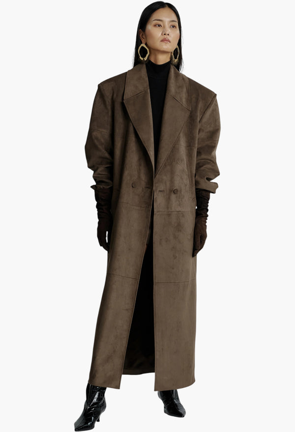 Valmere Faux Suede Coat - Brown