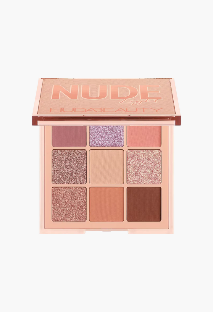 GLAM MODA Nude Light eyeshadow palette with 9 shades of matte and shimmer pink, mauve, and brown tones.