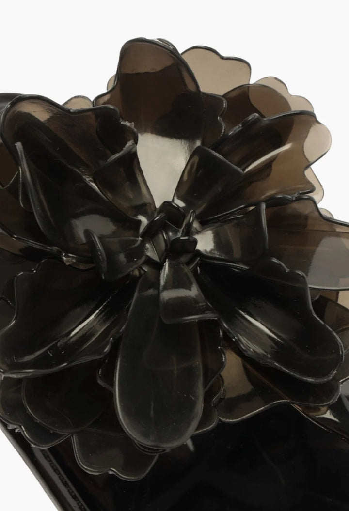 black jelly flower flat sandal