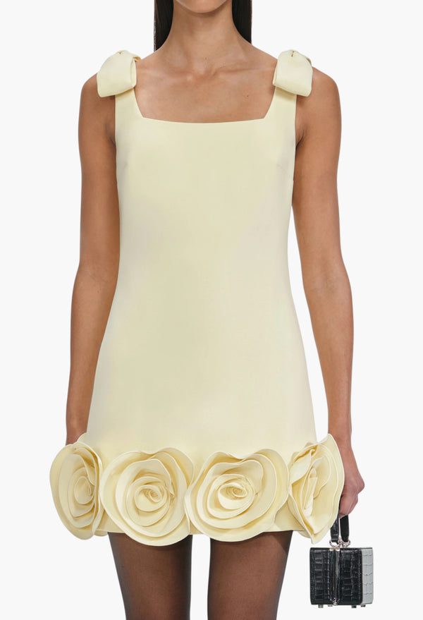 Crepe 3d Flower Mini Dress