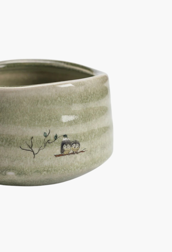 Cute Owl Ceramic Chawan With Bamboo Whisk And Chasen Holder Matcha Tea Ceremony Set - GLAM MODA