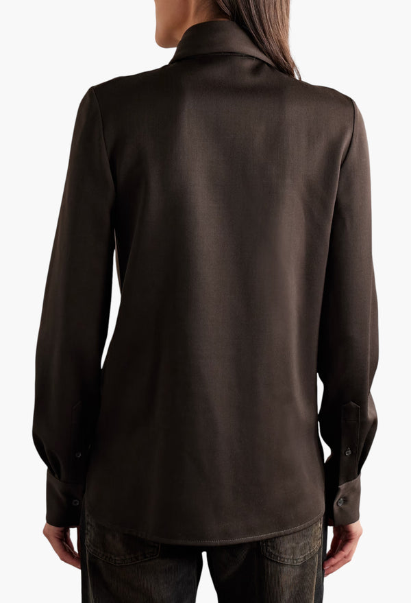 Tie-Detailed Wool-Twill Shirt