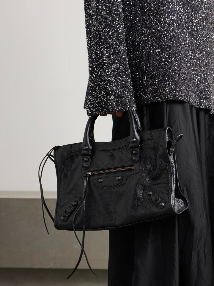 Le City Small Embellished Textured-Leather Tote - GLAM MODA