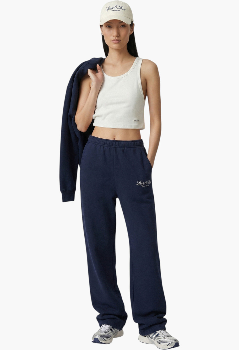 Vendome LA Embroidered Wide Sweatpant - Navy/White - GLAM MODA