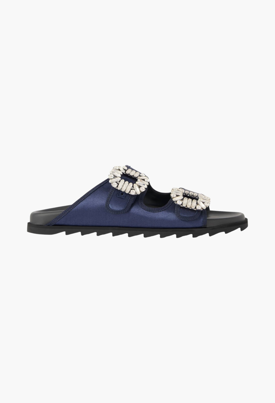 Slidy Viv Crystal-Embellished Grosgrain-Trimmed Satin Slides - GLAM MODA