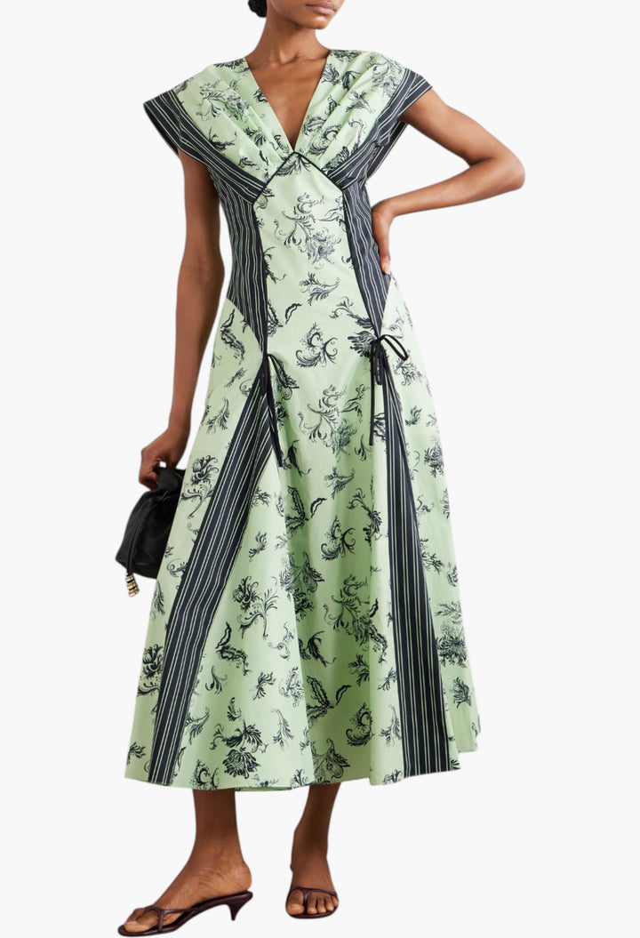 Push Me To The Edge Paneled Printed Cotton-Poplin Maxi Dress - GLAM MODA