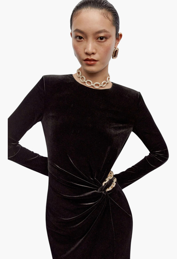 Black Velvet Embellished Maxi Dress