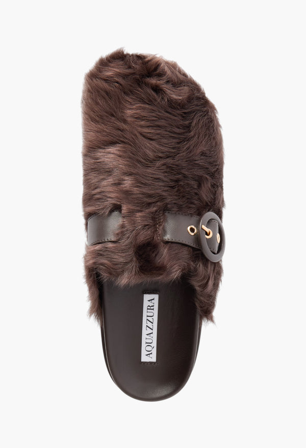 Cuddle Buckled Leather-Trimmed Shearling Mules