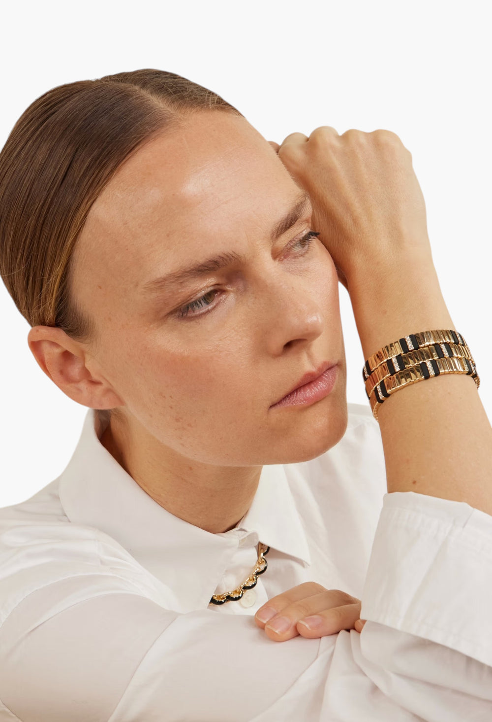 The Touch Of Midnight Set Of Three Gold-Tone Cubic Zirconia Bracelets - GLAM MODA