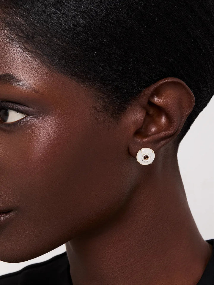 14kt Mother of Pearl Donut Diamond Inner Circle Studs