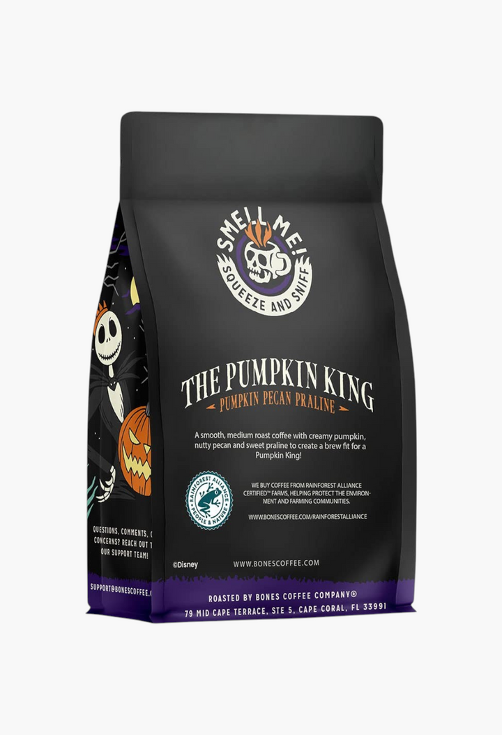 GLAM MODA Bones Coffee Company The Nightmare Before Christmas Pumpkin King medium roast coffee bag