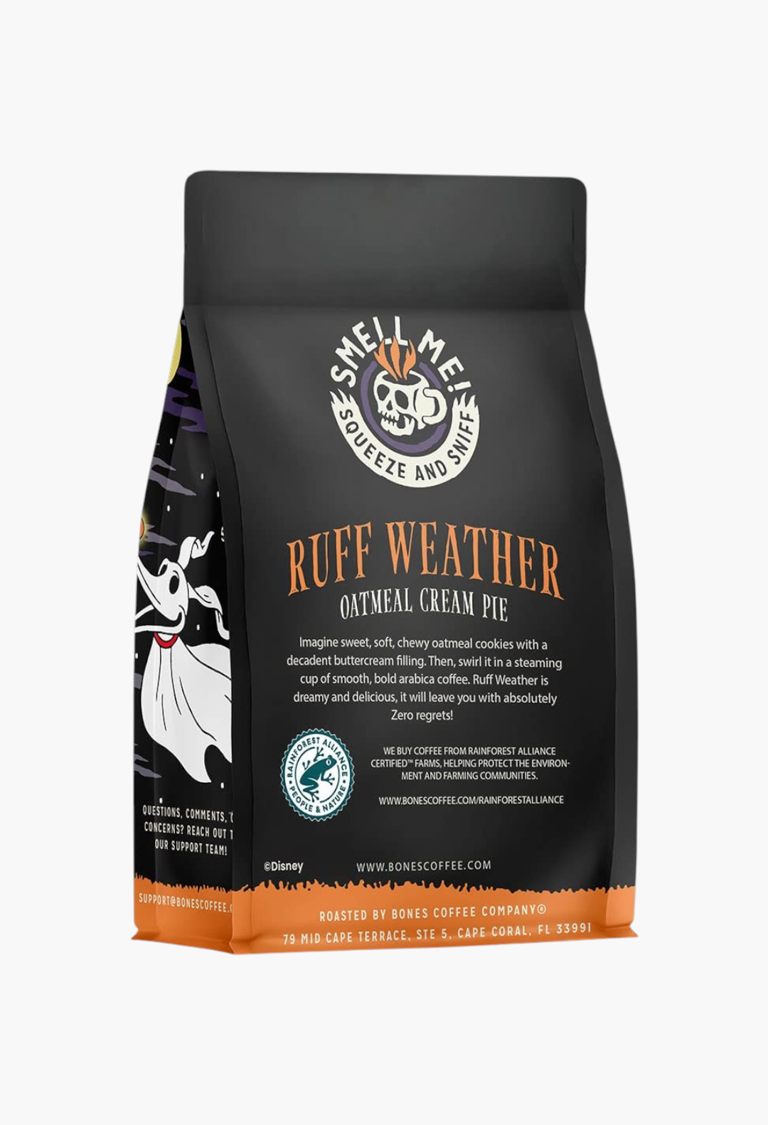 GLAM MODA Bones Coffee Company Nightmare Before Christmas Ruff Weather oatmeal cream pie flavored ground coffee bag