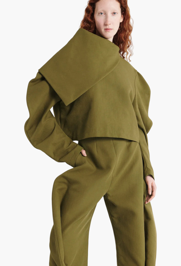 Draped Collar Top Khaki Green - GLAM MODA