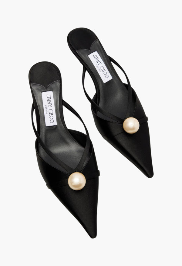 Black - Sana 50 Embellished Satin Mules