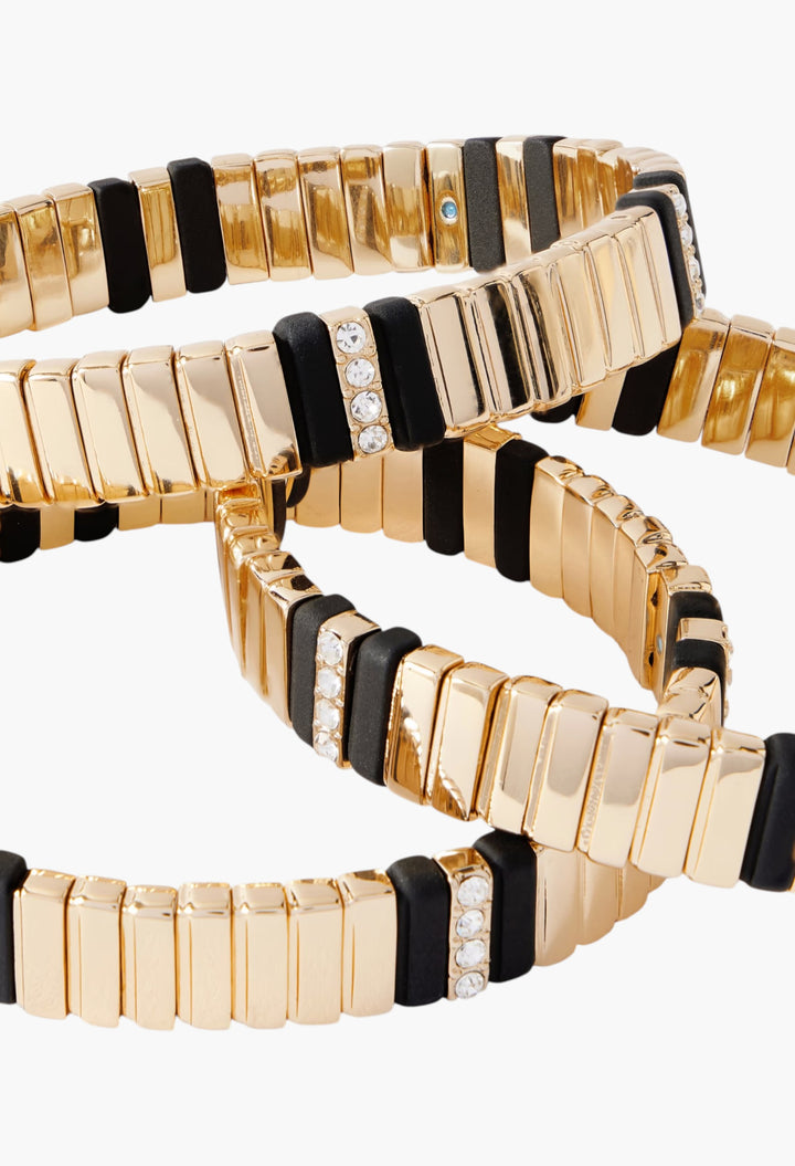 The Touch Of Midnight Set Of Three Gold-Tone Cubic Zirconia Bracelets - GLAM MODA
