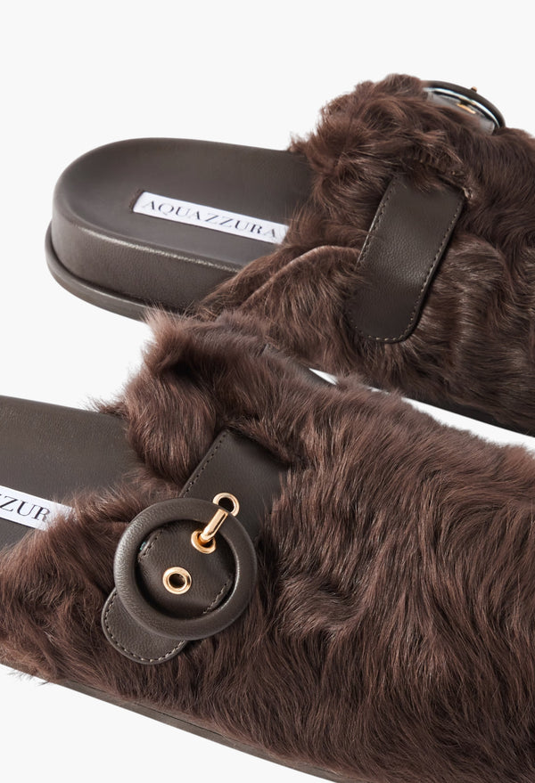 Cuddle Buckled Leather-Trimmed Shearling Mules